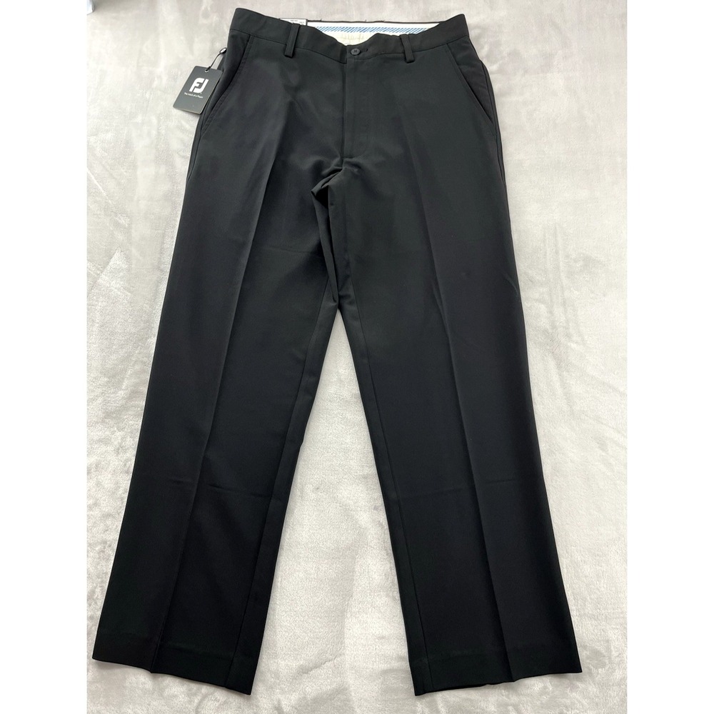 FJ Footjoy Traditional Golf Pants Men 32x30 Black Flat Front Performance Trouser